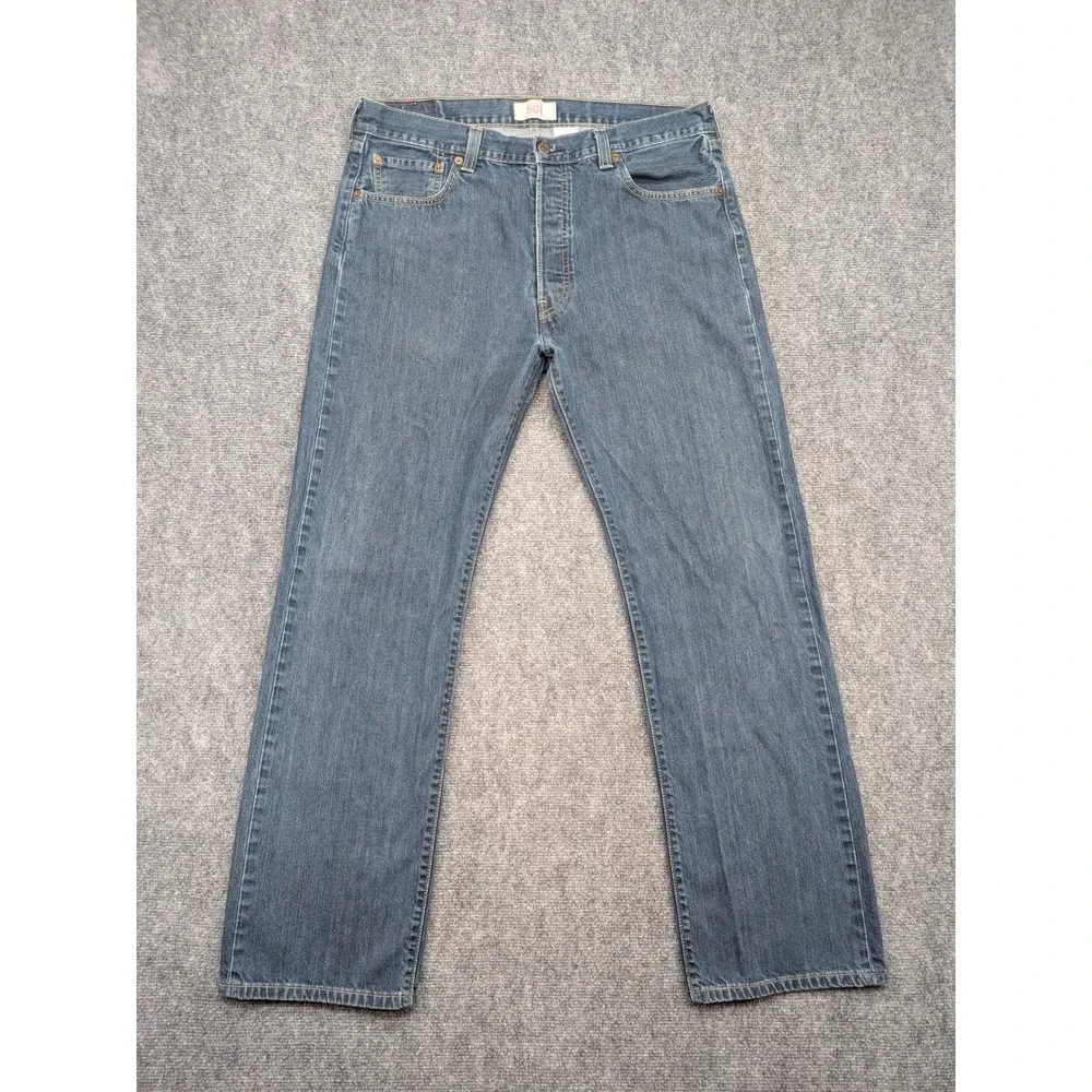 Levis 501 Mens Straight Leg Button Fly Jeans Classic Blue‎ Denim Pants 36x31